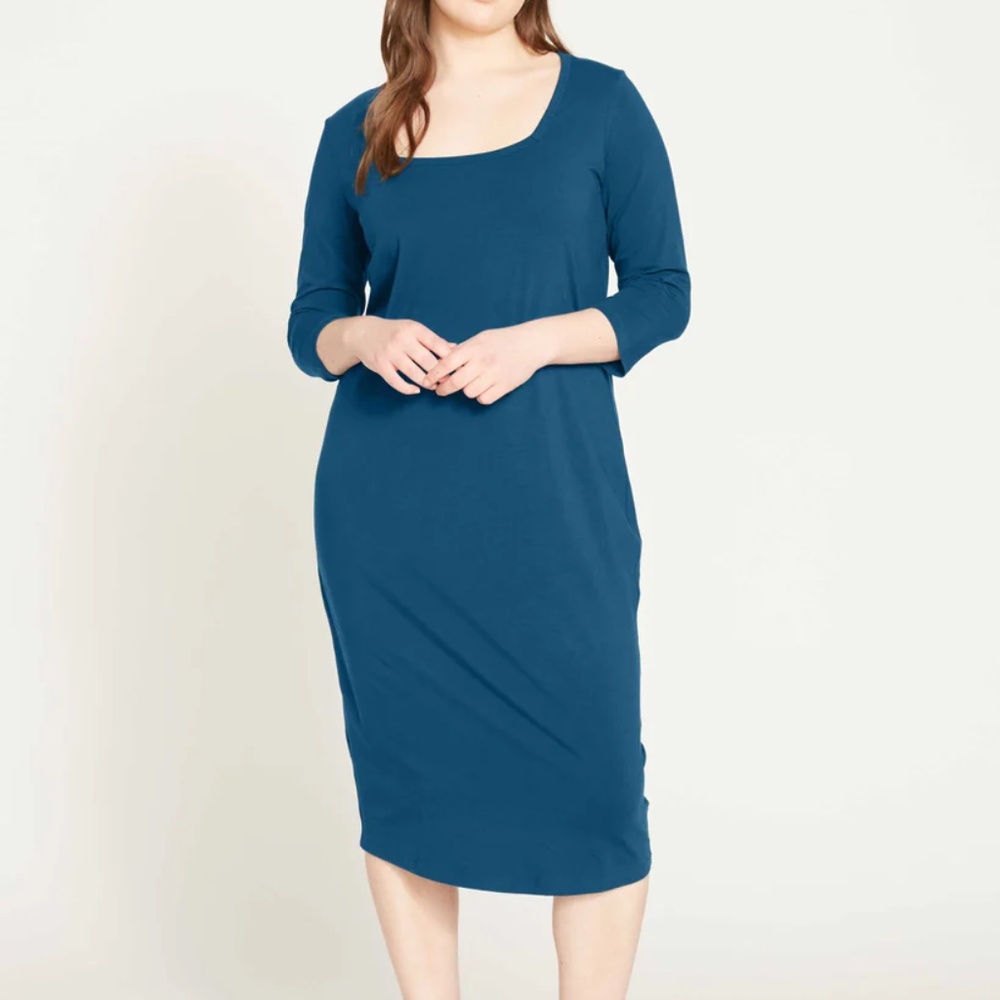 Universal Standard 4XS Square Neck Cocoon Dress, Poseidon Blue (0/XS equivalent)
